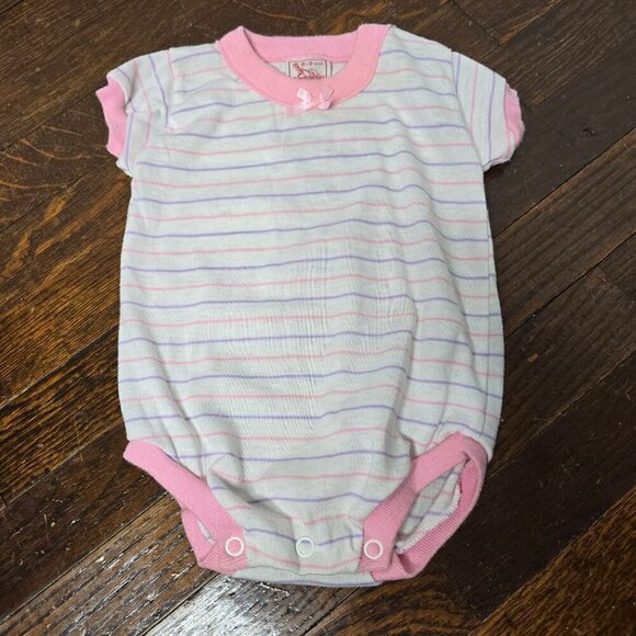 Vintage Pink Purple Striped Baby One PIece Body Suit - Picture 10 of 11